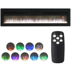 Livingandhome LED Electric Wall Fireplace 9 Flame Colours With Freestanding Leg, Black 40inch -Heating Equipment 24424813 3