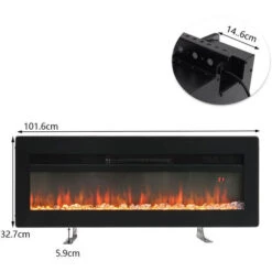 Livingandhome LED Electric Wall Fireplace 9 Flame Colours With Freestanding Leg, Black 40inch -Heating Equipment 24424813 5