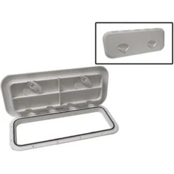 SeaFlo 607MM X 245MM White Rectangular Plastic Marine Boat Deck Inspection Hatch - Double Lock Opening