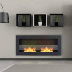 Livingandhome Indoor Wall Mounted Recessed Bio Ethanol Fireplace, 90CM Black