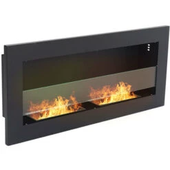 Livingandhome Indoor Wall Mounted Recessed Bio Ethanol Fireplace, 90CM Black -Heating Equipment 29661368 4