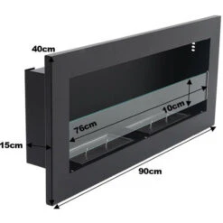 Livingandhome Indoor Wall Mounted Recessed Bio Ethanol Fireplace, 90CM Black -Heating Equipment 29661368 5