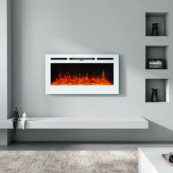 Livingandhome LED Electric Wall Mounted Fireplace Recessed Fire Heater 12 Flames With Remote, White 36inch -Heating Equipment 30464939 3