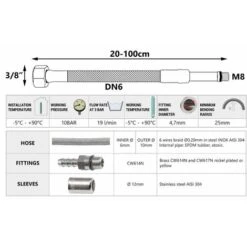 50cm Long M8 X 3/8 Inch BSP Flexible Tap Connector Faucet Tail Hose Water Pipe -Heating Equipment 31617575 2