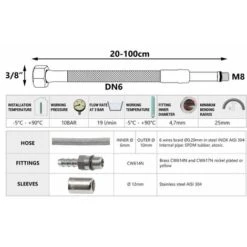 60cm Long M8 X 3/8 Inch BSP Flexible Tap Connector Faucet Tail Hose Water Pipe -Heating Equipment 31617578 2
