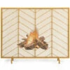 COSTWAY Golden Single Panel Fireplace Screen Decorative Mesh Spark Guard Freestanding