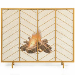 COSTWAY Golden Single Panel Fireplace Screen Decorative Mesh Spark Guard Freestanding