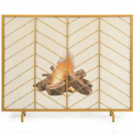 COSTWAY Golden Single Panel Fireplace Screen Decorative Mesh Spark Guard Freestanding 3 COSTWAY Golden Single Panel Fireplace Screen Decorative Mesh Spark Guard Freestanding