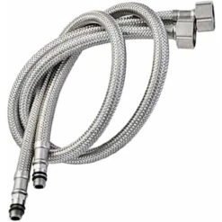LITZEE Pack Of 2 Kitchen/Basin Monobloc Mixer Tap Connectors Flexi Pipes Tails British Standard Pipe M10 X1/2 Fitting 800mm Long (Silver Pipes)