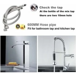 LITZEE Pack Of 2 Kitchen/Basin Monobloc Mixer Tap Connectors Flexi Pipes Tails British Standard Pipe M10 X1/2 Fitting 800mm Long (Silver Pipes) -Heating Equipment 41839555 3