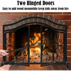 Magnetic 2 Doors Fireplace Screen Gate Large Spark Fire Guard Mesh Protector -Heating Equipment 48889424 3