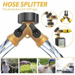 RegeMoudal Hose Splitter 2 Way Garden Hose Splitter, Y Connector Solid Brass Garden Hose Adapter Solid Brass Hose Splitter 2 Valves With 5 Rubber Washers -Heating Equipment 51793052 2