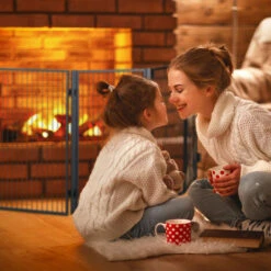 Relaxdays Metal Fireplace Screen, 5-Panel Safety Barrier, Spark Guard For Babies And Pets, Steel, Black -Heating Equipment 52226371 3