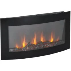 Electric Wall Mounted Log Effect Fireplace Curved Wide Screen 7 Colour LED Flame