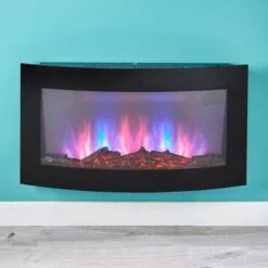 Electric Wall Mounted Log Effect Fireplace Curved Wide Screen 7 Colour LED Flame -Heating Equipment 59386662 3