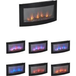 Electric Wall Mounted Log Effect Fireplace Curved Wide Screen 7 Colour LED Flame -Heating Equipment 59386662 4