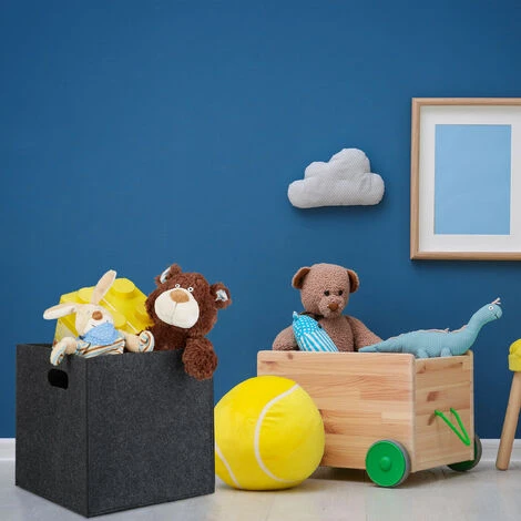 Set Of 1 Relaxdays Square Felt Basket, HxWxD: 30 X 30 X 30 Cm, Foldable, With 2 Handles, Anthracite 4 Set Of 1 Relaxdays Square Felt Basket, HxWxD: 30 X 30 X 30 Cm, Foldable, With 2 Handles, Anthracite - Image 2