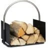 Relaxdays Firewood Basket, Metal, Nickel-Plated Handle, For Indoors, Wood Carrier, HxWxD: 43.5 X 40.5 X 30 Cm, Black -Heating Equipment 61319006 1