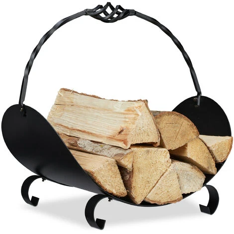 Relaxdays Firewood Basket Metal, Elegant Wood Carrier With Handle, Inside, For Fireplace, HWD: 42.5 X 43.5 X 30cm, Black 3 Relaxdays Firewood Basket Metal, Elegant Wood Carrier With Handle, Inside, For Fireplace, HWD: 42.5 X 43.5 X 30cm, Black