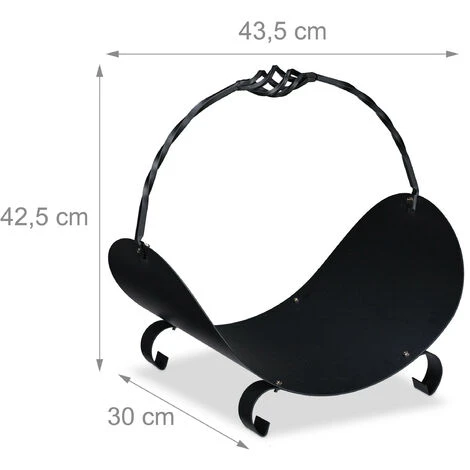 Relaxdays Firewood Basket Metal, Elegant Wood Carrier With Handle, Inside, For Fireplace, HWD: 42.5 X 43.5 X 30cm, Black 6 Relaxdays Firewood Basket Metal, Elegant Wood Carrier With Handle, Inside, For Fireplace, HWD: 42.5 X 43.5 X 30cm, Black - Image 4