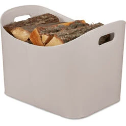Relaxdays Faux Leather Basket, Sturdy Firewood Container With Handles, For Laundry/Toys, 36 X 53.5 X 41 Cm, Light Grey