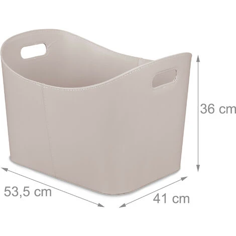 Relaxdays Faux Leather Basket, Sturdy Firewood Container With Handles, For Laundry/Toys, 36 X 53.5 X 41 Cm, Light Grey 6 Relaxdays Faux Leather Basket, Sturdy Firewood Container With Handles, For Laundry/Toys, 36 X 53.5 X 41 Cm, Light Grey - Image 4