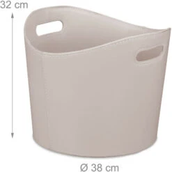 Relaxdays Faux Leather Basket, Sturdy Firewood Container With Handles, Also For Laundry, Toys, 32 X 38 Cm, Light Grey -Heating Equipment 61321839 4