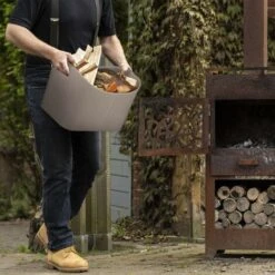 Relaxdays Faux Leather Basket, Sturdy Firewood Container With Handles, For Laundry, Toys, Etc., 36 X 53.5 X 41 Cm, Grey -Heating Equipment 62332004 3