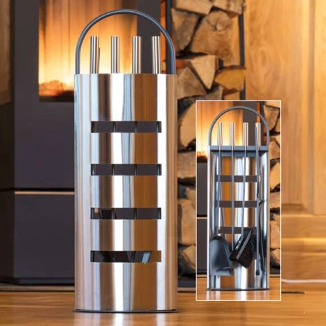Fireplace Tool Set 5 Pcs Silver 23x14.5x66 Cm HI 4 Fireplace Tool Set 5 Pcs Silver 23x14.5x66 Cm HI - Image 2