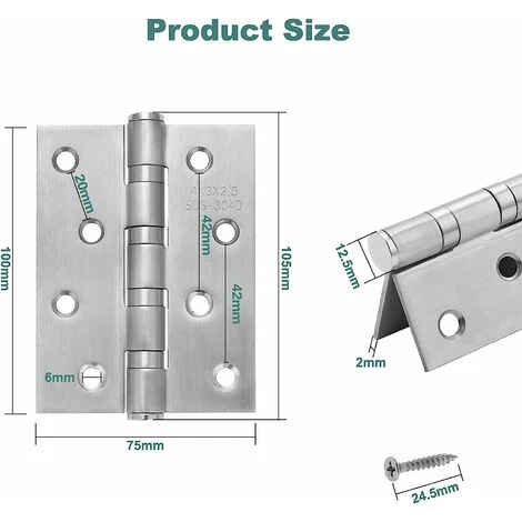 Set Of 4 4 Stainless Steel Door Hinges With 2.5mm Thickness Screws 4 Set Of 4 4 Stainless Steel Door Hinges With 2.5mm Thickness Screws - Image 2