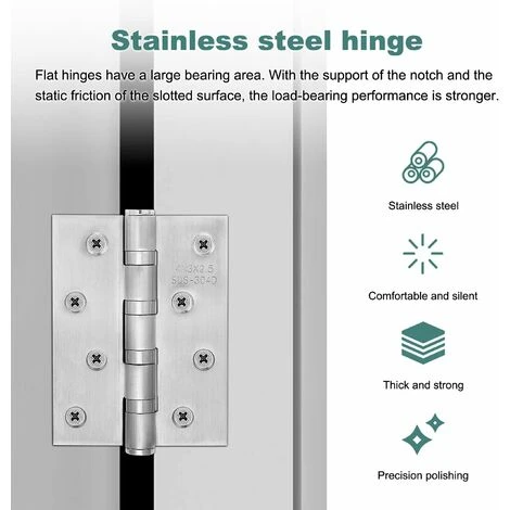 Set Of 4 4 Stainless Steel Door Hinges With 2.5mm Thickness Screws 6 Set Of 4 4 Stainless Steel Door Hinges With 2.5mm Thickness Screws - Image 4