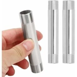 2 Pcs Stainless Steel Pipe Fittings Equal Diameter Threaded Cast Iron Pipe Nipple Connector Pipelines Plumbing Fittings,100mm(G1/2 Male Thread) -Heating Equipment 69367174 4