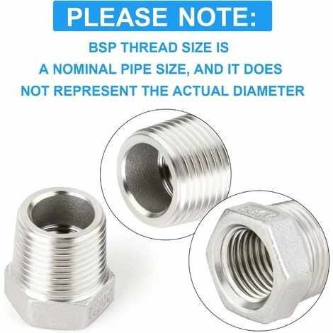 2 Pieces 304 Stainless Steel Reducing Hex Bushing, Male X Female Threaded Fitting,3/4 Female To 1/2 Male BSP Hose Adapter Fitting 5 2 Pieces 304 Stainless Steel Reducing Hex Bushing, Male X Female Threaded Fitting,3/4 Female To 1/2 Male BSP Hose Adapter Fitting - Image 3