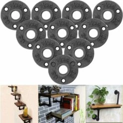 10Pcs 1/2 Floor Flange, Threaded Flange Pipe Flanges Black Cast Iron 3 Hole Threaded Fitting For Industrial, Furniture And DIY Decor, Mounting Vintage Wall Mount - BSP