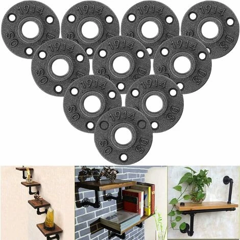 10Pcs 1/2 Floor Flange, Threaded Flange Pipe Flanges Black Cast Iron 3 Hole Threaded Fitting For Industrial, Furniture And DIY Decor, Mounting Vintage Wall Mount - BSP 3 10Pcs 1/2 Floor Flange, Threaded Flange Pipe Flanges Black Cast Iron 3 Hole Threaded Fitting For Industrial, Furniture And DIY Decor, Mounting Vintage Wall Mount - BSP