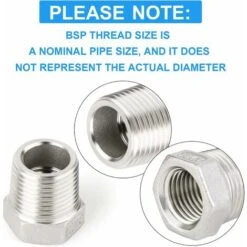 2pcs 1/2 Male To 1/4 Female BSP Hose Adapter Fitting 304 Stainless Steel Reducer Hex Bushing，Male X Female Threaded Connection -Heating Equipment 69370873 3