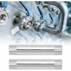 Nipple - Stainless Steel Tube And Pipe Fittings 98mm BSP 3/4 Male X Male Threaded Pipe Fittings (2Pc) (Size : 3/4BSP) -Heating Equipment 69370908 5