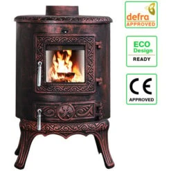 5KW Wood Burning Stove Cast Iron Fireplace Log Burner Bronze Defra Eco Design
