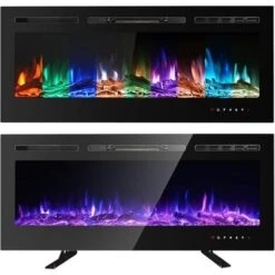 40inch Electric Fireplace 900/1800W Touch Screen Glass Panel Colorful Flame Insert Wall Mounted Heater Remote Control With Crystal&Log Set,Black