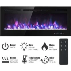 40inch Electric Fireplace 900/1800W Touch Screen Glass Panel Colorful Flame Insert Wall Mounted Heater Remote Control With Crystal&Log Set,Black -Heating Equipment 72268211 4