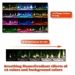 30inch Ultra-Thin Electric Fireplace Low Noise, 12 Variable & Breath Colors Flame, Recessed Wall Mounted Free Standing, Glass Touch Screen & Remote Control, With Crystal And Log Set -Heating Equipment 72268216 4