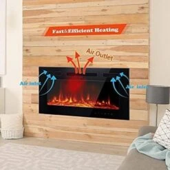 30inch Ultra-Thin Electric Fireplace Low Noise, 12 Variable & Breath Colors Flame, Recessed Wall Mounted Free Standing, Glass Touch Screen & Remote Control, With Crystal And Log Set -Heating Equipment 72268216 5