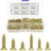 1200 Assortment Small Flat Head Wood Screws Steel 5mm 6mm 7mm 8mm 10mm Gold Small Wood Screws With Organized Box -Heating Equipment 72504233 1