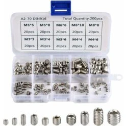 200Pcs Allen Screws Stainless Steel Hexagonal Grub Screws Set Metric Professional Metal Accessories M3 M4 M5 M6 M8