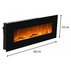 Electric Fireplace With Heating, Wall-mounted Fireplace With LED Artificial Fire With Switchable Fan Heater: 750/1500 W Remote Control (size L - 126 Cm, Black) -Heating Equipment 76957209 3
