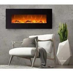 Electric Fireplace With Heating, Wall-mounted Fireplace With LED Artificial Fire With Switchable Fan Heater: 750/1500 W Remote Control (size L - 126 Cm, Black) -Heating Equipment 76957209 4