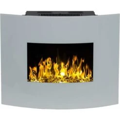 Electric Wall Mounted Heated Fireplace, White, Realistic LED Flame Effect Switchable Fan Heater, Decorative Wooden Thermostat, Gluten Bed, Pebbles -Heating Equipment 76957387 3