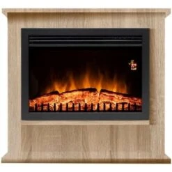 Free Standing Electric Fireplace With Heater - Realistic LED Flame Effect - Artificial Fire With Heating Radiator