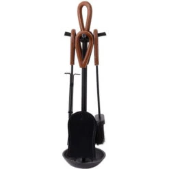 Fig Fireside Companion Set Leather Finished Handles Black Matte Circular Base -Heating Equipment 77515138 3