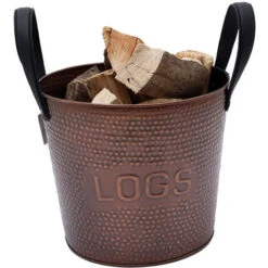 Walnut Small Leather Handled Fireside Wood Bucket Iron Leather Antique Brass -Heating Equipment 77515195 4